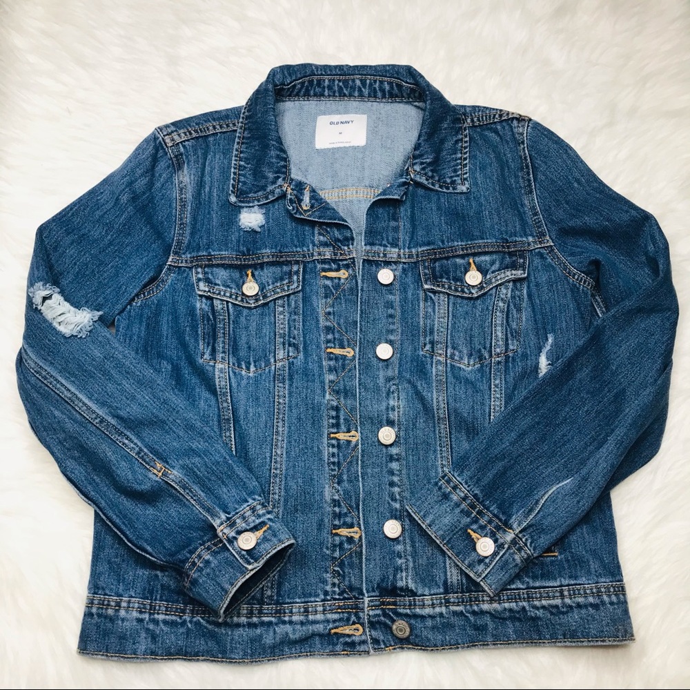 Denim Trucker Jacket Women Medium Western Cowgirl Classic Lightweight Old Navy